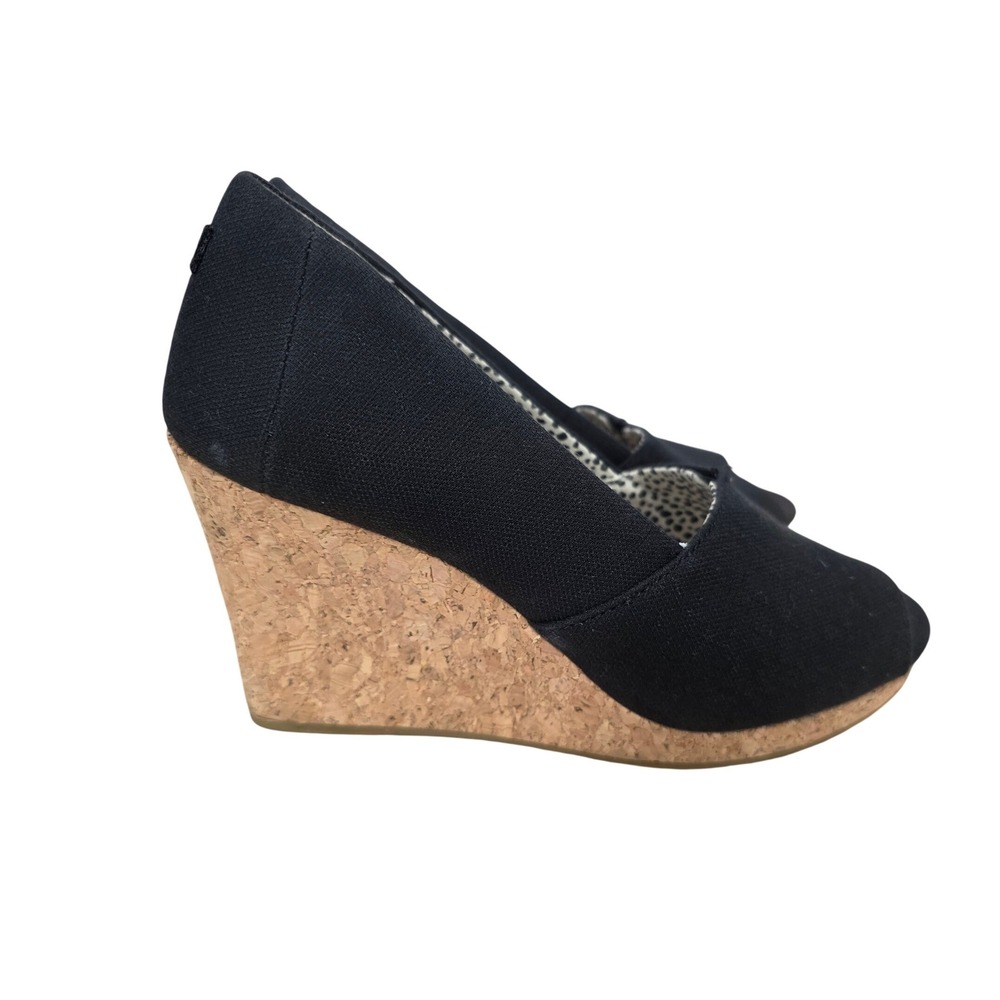 Toms Michelle Pumps Womens 6.5 Black Canvas Wedge Peep Toe Platform Sustainable